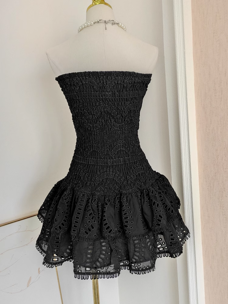 Cute Sheath Strapless Black Lace Vacation Dress Short Birthday Dresses