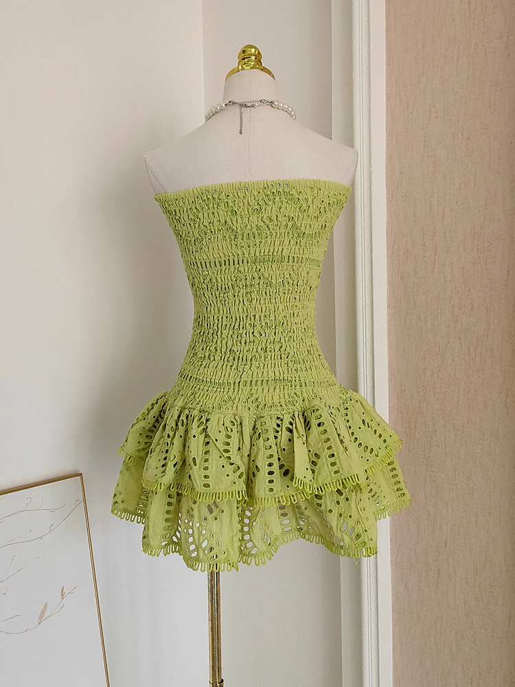 Cute Sheath Strapless Bud Green Lace Vacation Dress Short Birthday Dresses