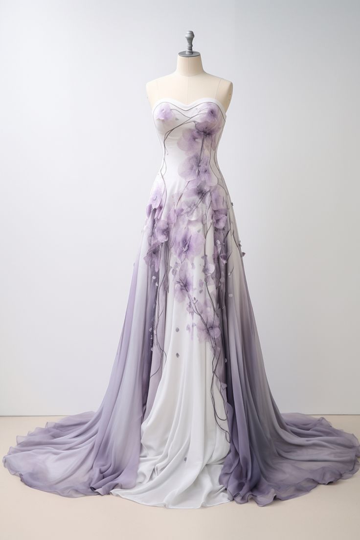 Retro Ball Gown Sweetheart Neckline Chiffon Ombre Lilac Party Dress Long Prom Dress Evening Dresses