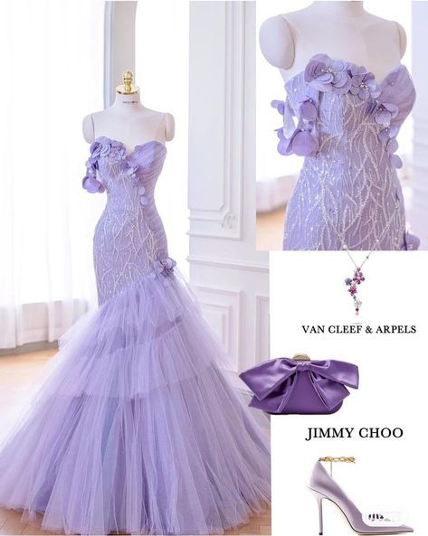 Aesthetic Mermaid Sweetheart Lilac Tulle Party Dress Long Prom Dress Evening Dresses