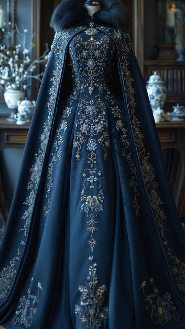 Aesthetic Ball Gown High Neckline Navy Blue Party Dresses Long Prom Dress Evening Dresses
