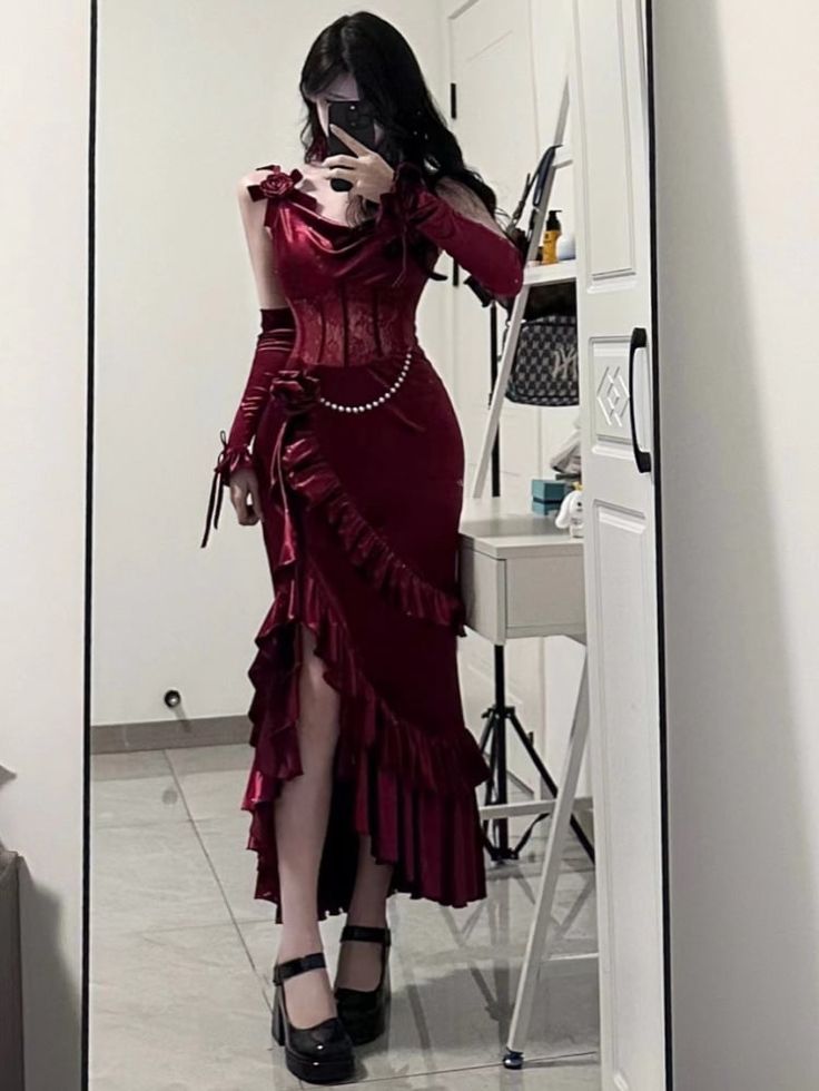 Sexy Mermaid Straps Burgundy Velvet Long Evening Gowns Prom Dresses