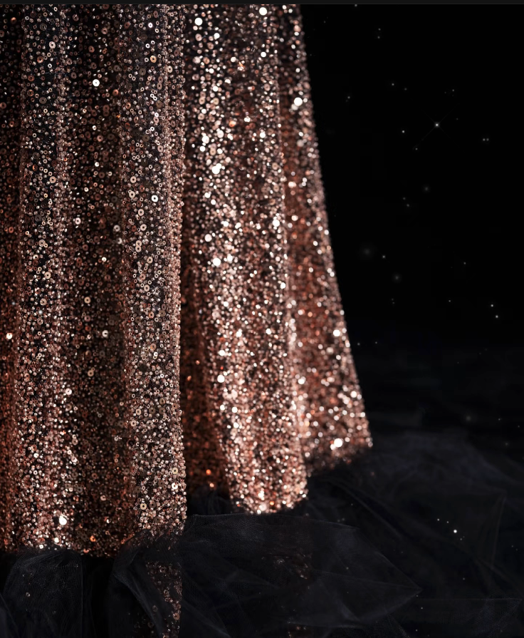 Aesthetic A line Spaghetti Straps Sequin Brown Long Evening Dress Prom Dresses