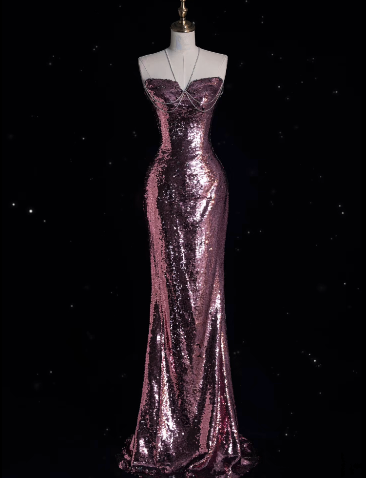 Modest Mermaid Strapless Sequin Party Dress Long Prom Dress Evening Dresses