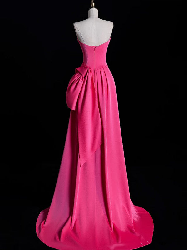 Modest Mermaid Strapless Pink Satin Party Dress Long Prom Dress Evening Dresses