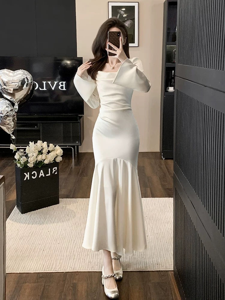 Elegant Mermaid Strapless White Evening Dress Prom Dresses