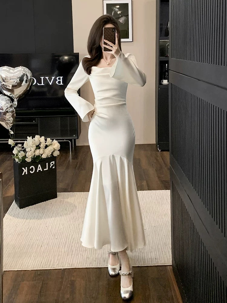 Elegant Mermaid Strapless White Evening Dress Prom Dresses