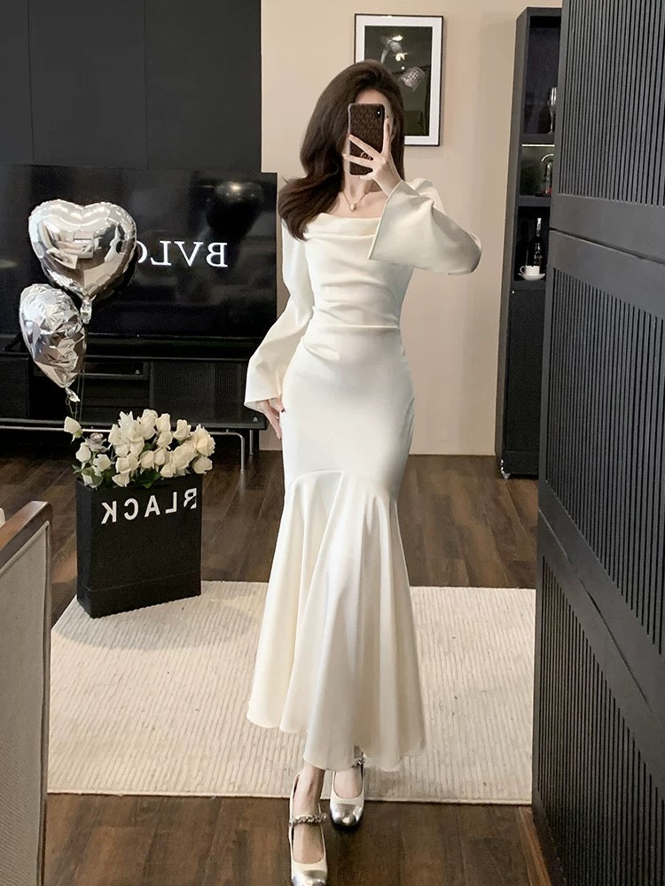 Elegant Mermaid Strapless White Evening Dress Prom Dresses