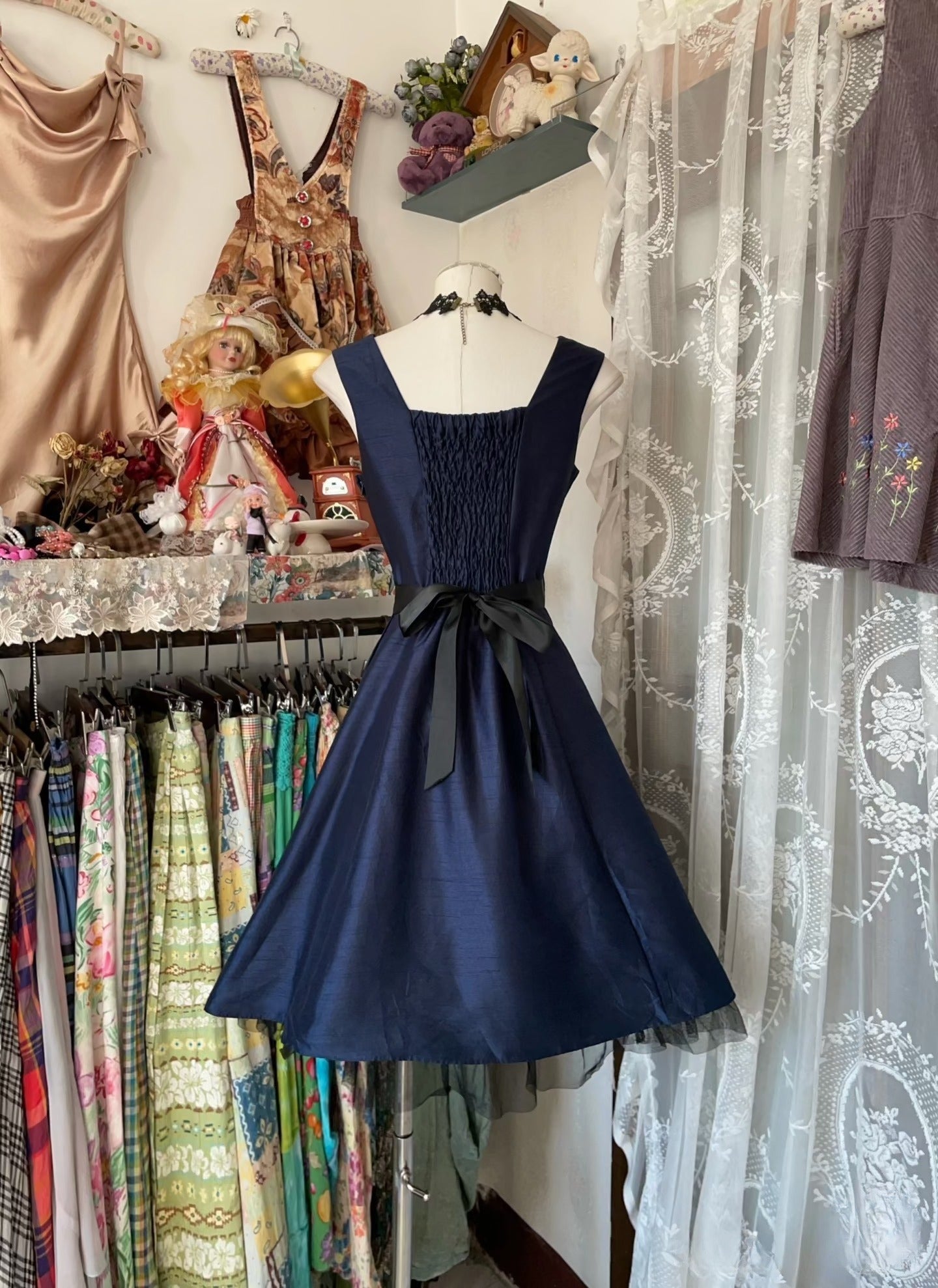 Vintage Fashion A Line Navy Blue Short Length Homecoing Birthday Dress Prom Dresses