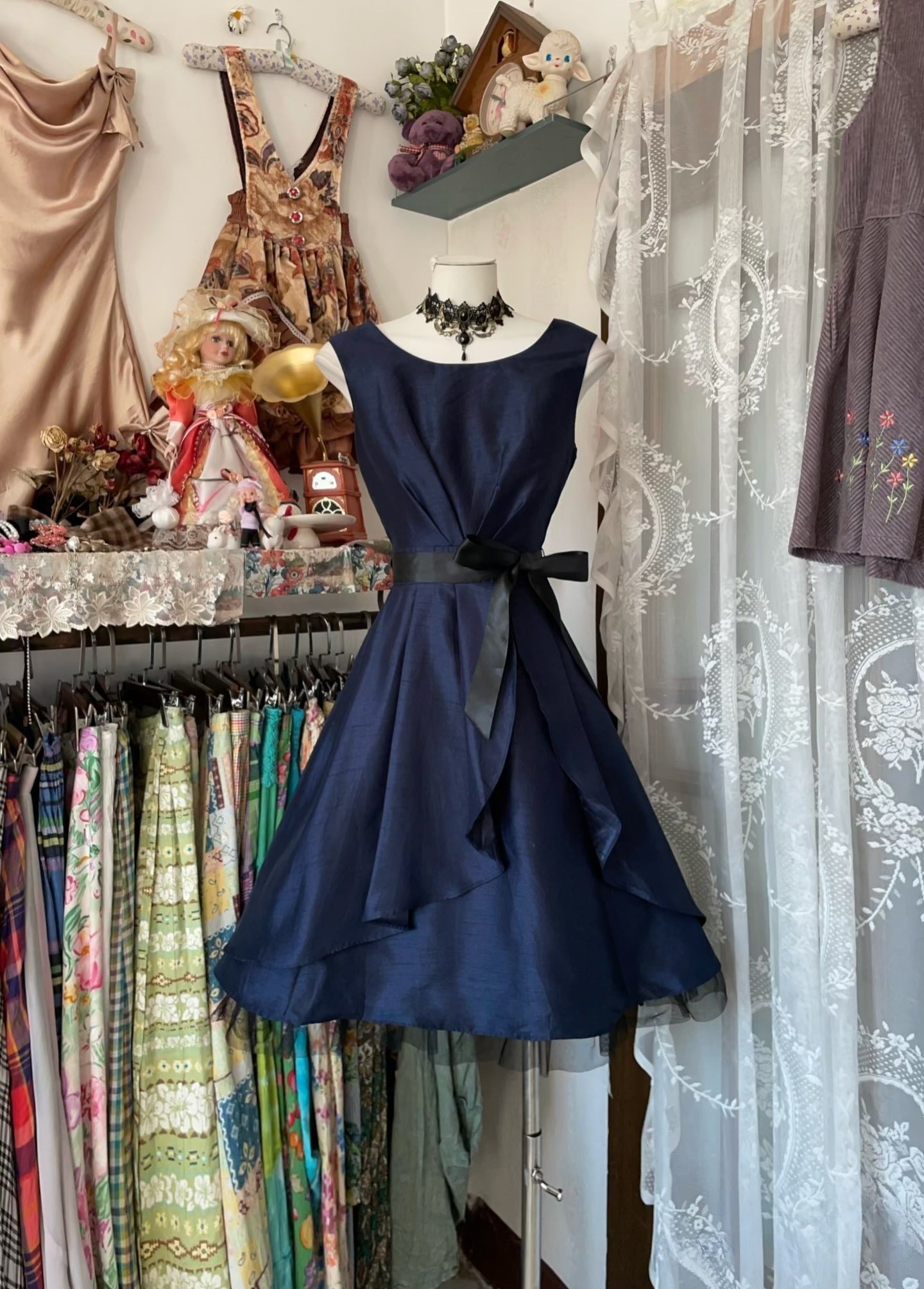 Vintage Fashion A Line Navy Blue Short Length Homecoing Birthday Dress Prom Dresses