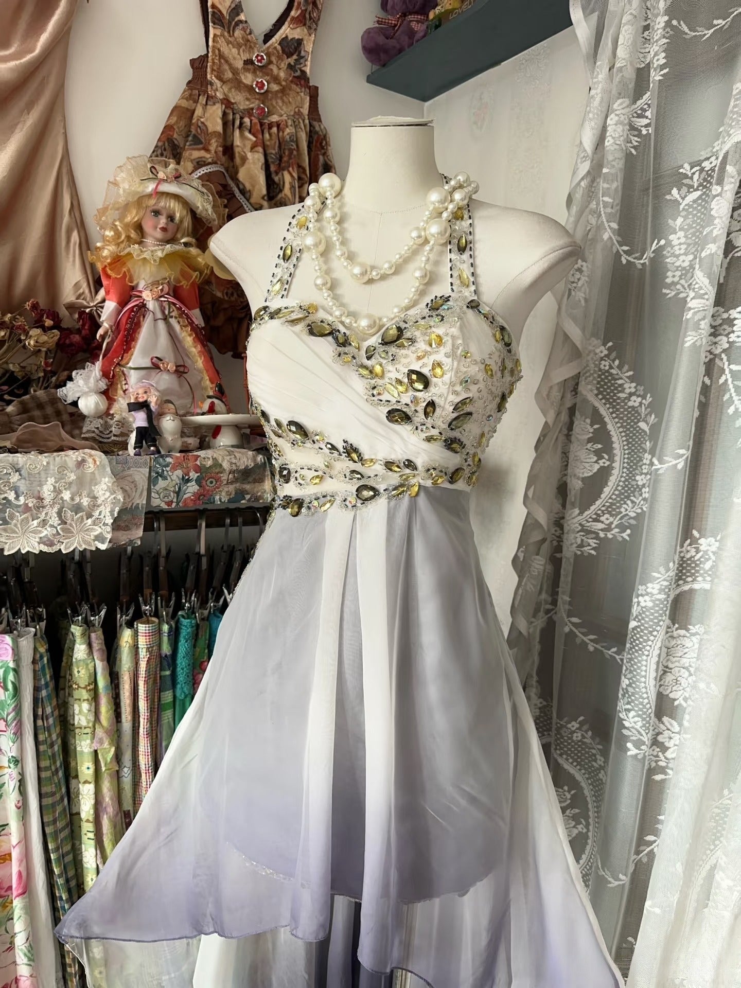 Vintage Fashion High Low Halter Ombre Gray Chiffon Evening Dress Prom Dresses