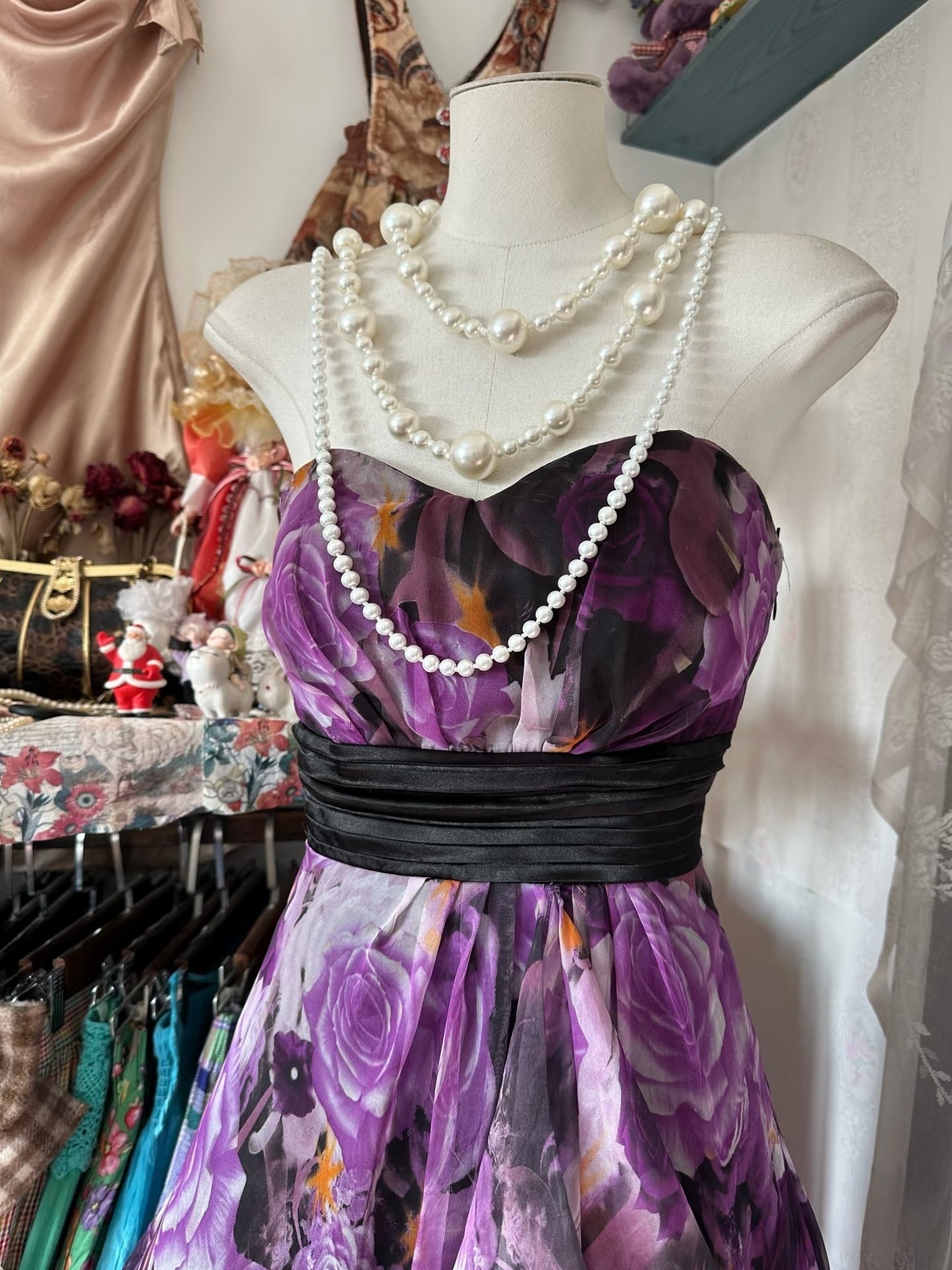 Vintage A line Sleeveless Long Floral Chiffon Evening Dress Prom Dresses
