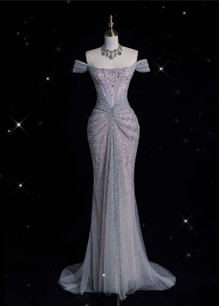 Modest Mermaid Off The Shoulder Sequin Long Prom Dresses Formal Graduation Party Dress Evening Dress