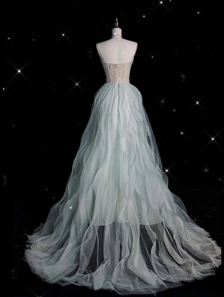 Vintage Fashion A line Sweetheart Tulle Floor Length Evening Dress Prom Dresses