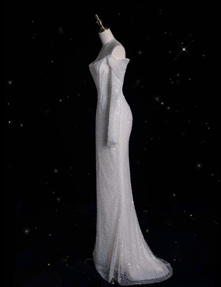 Unique Mermaid Off The Shoulder Long Sleeves Wedding Dresses Sequin Brides Dress