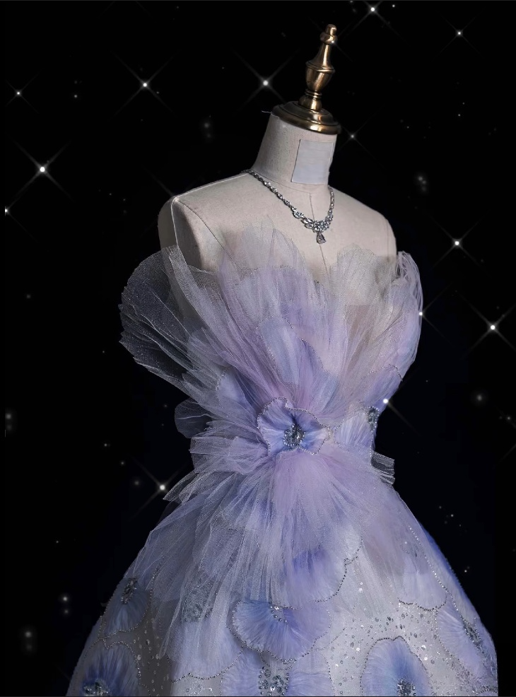 Aesthetic Ball Gown Sweetheart Lilac Tulle Party Dress Long Prom Dress Evening Dresses