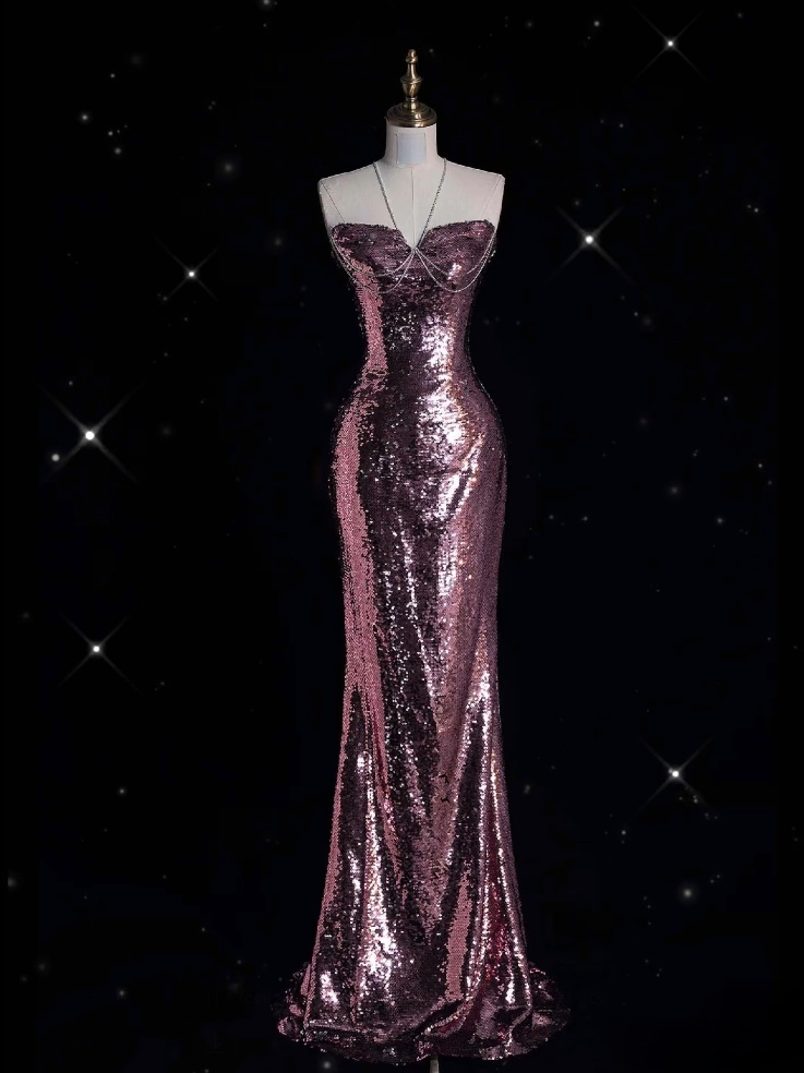 Classy Mermaid Halter Neckline Sequin Floor Length Evening Dress Prom Dresses