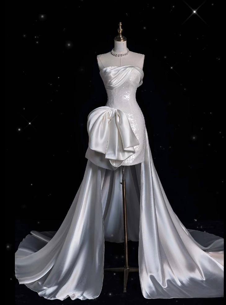 Unique Sheath Strapless Sequin Short White Wedding Dresses Brides Dress