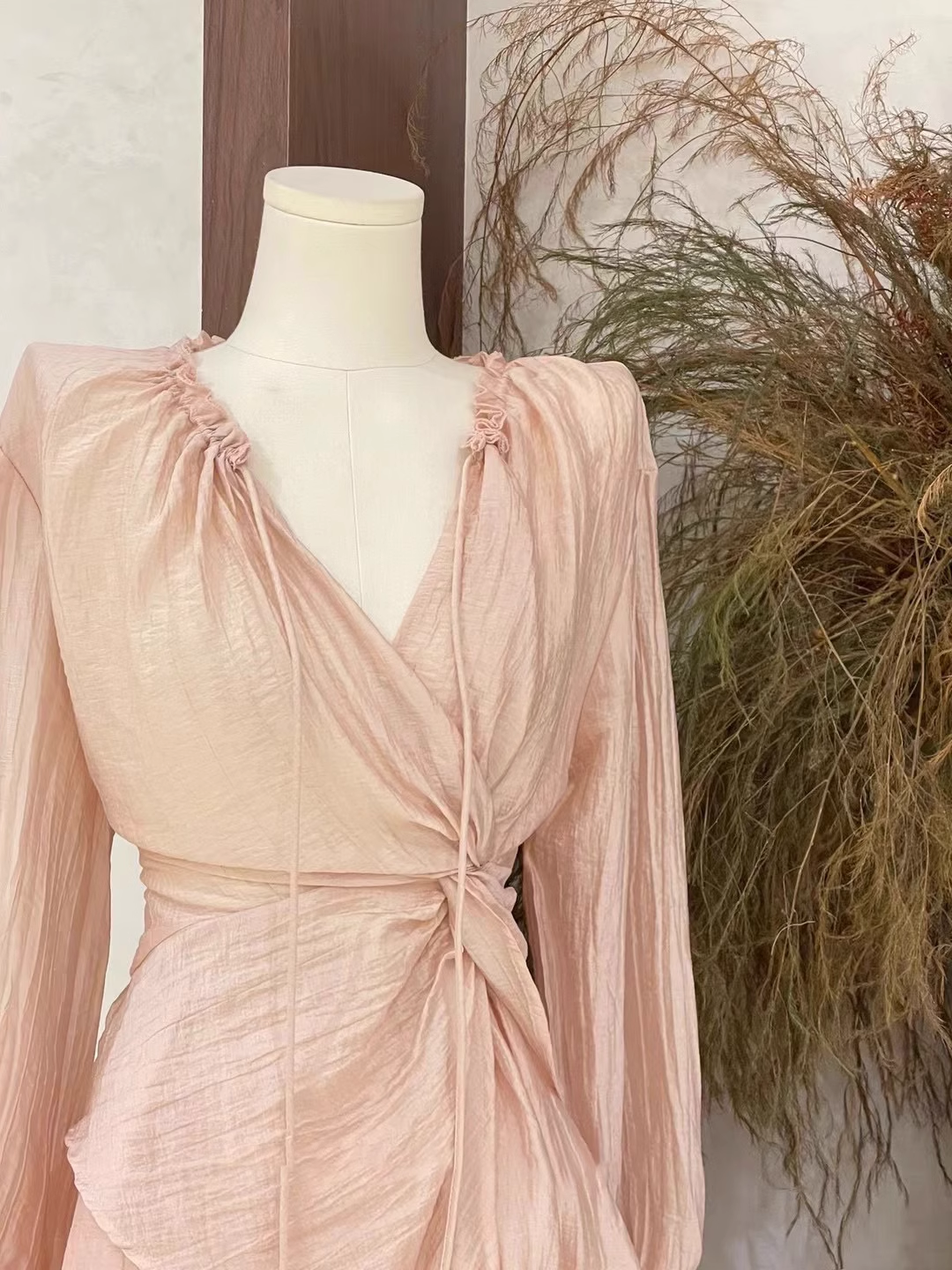 Cute 2 Pieces Ruffled Long Sleeves Pink Women's Short Vacation Dresses
