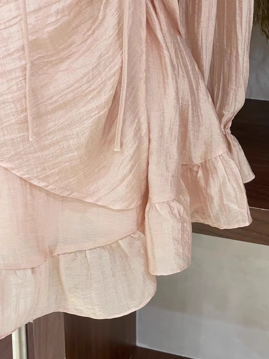 Cute 2 Pieces Ruffled Long Sleeves Pink Women's Short Vacation Dresses