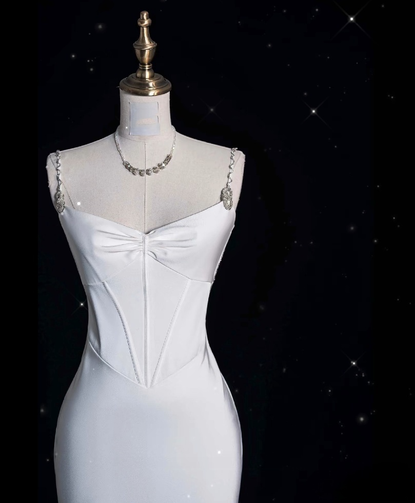 Unique Mermaid Spaghetti Straps Satin White Wedding Dresses Brides Dress
