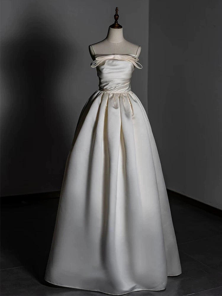 Timeless A line Strapless Satin Ivory Wedding Dresses Brides Dress
