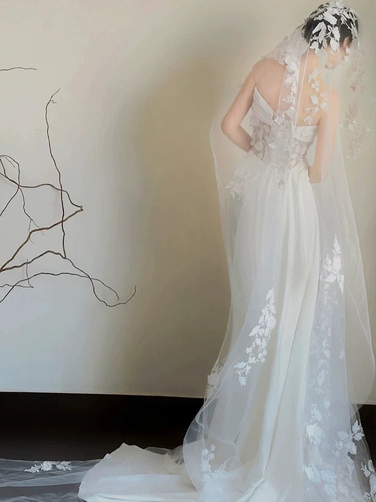 Timeless A line One Shoulder Lace Satin White Wedding Dresses Brides Dress