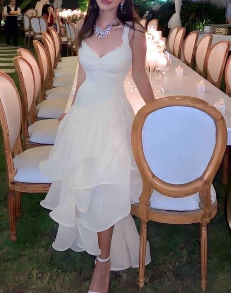 Sexy High Low Straps Neckline Sleeveless White Long Prom Dresses
