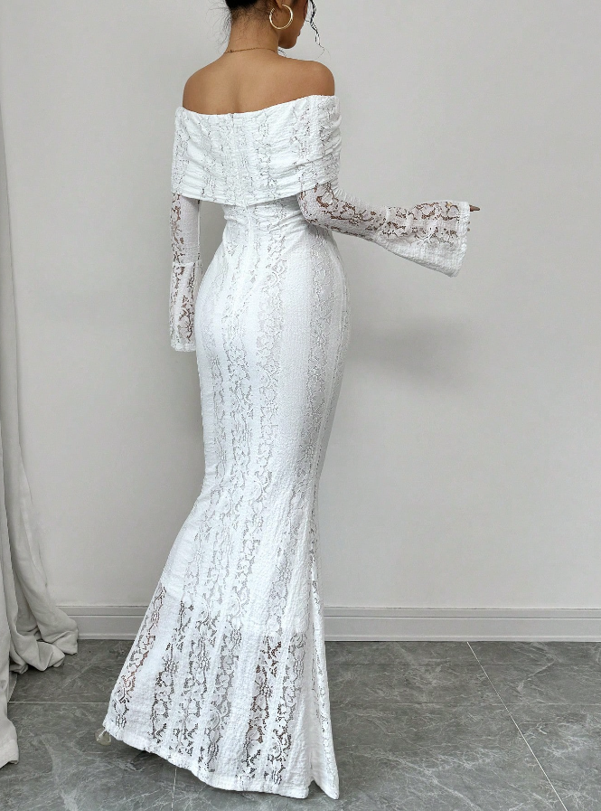 Mermaid Off The Shoulder Floor-length Lace Long Sleeves Evening Dress Prom Dresses
