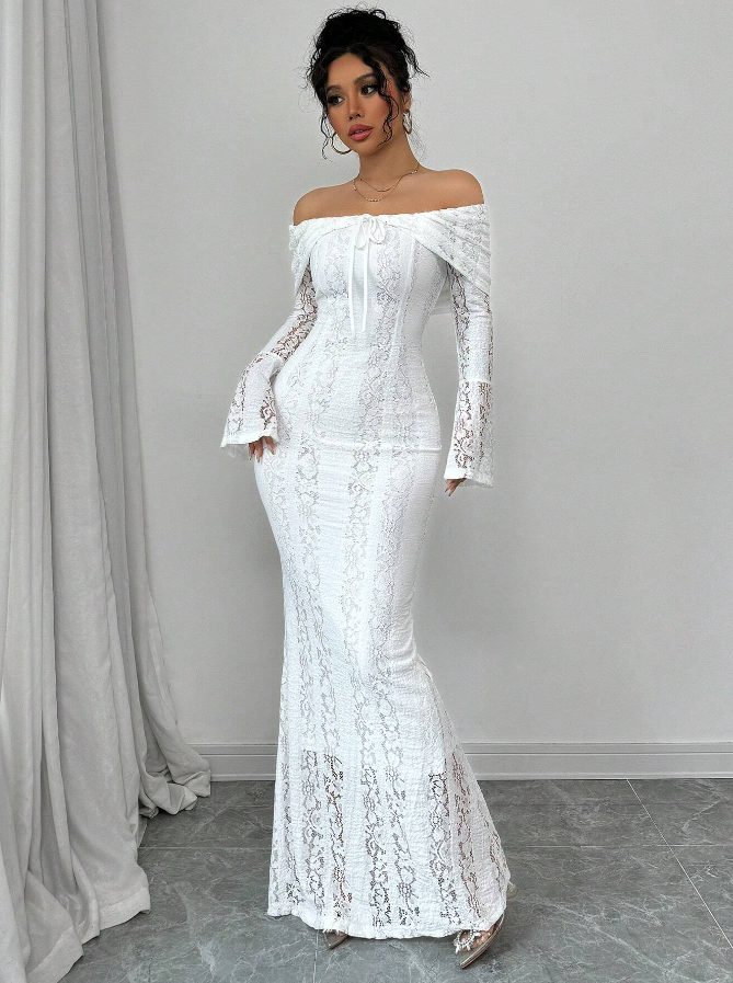Mermaid Off The Shoulder Floor-length Lace Long Sleeves Evening Dress Prom Dresses