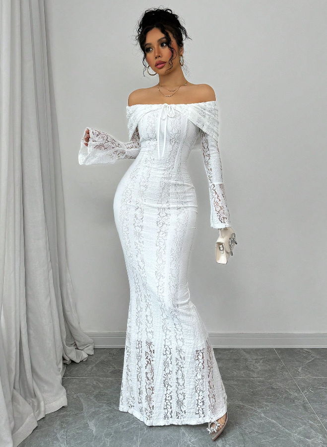 Mermaid Off The Shoulder Floor-length Lace Long Sleeves Evening Dress Prom Dresses