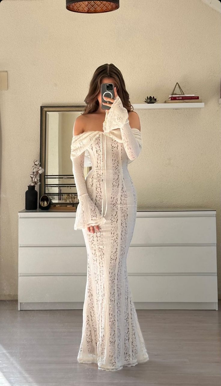 Mermaid Off The Shoulder Floor-length Lace Long Sleeves Evening Dress Prom Dresses