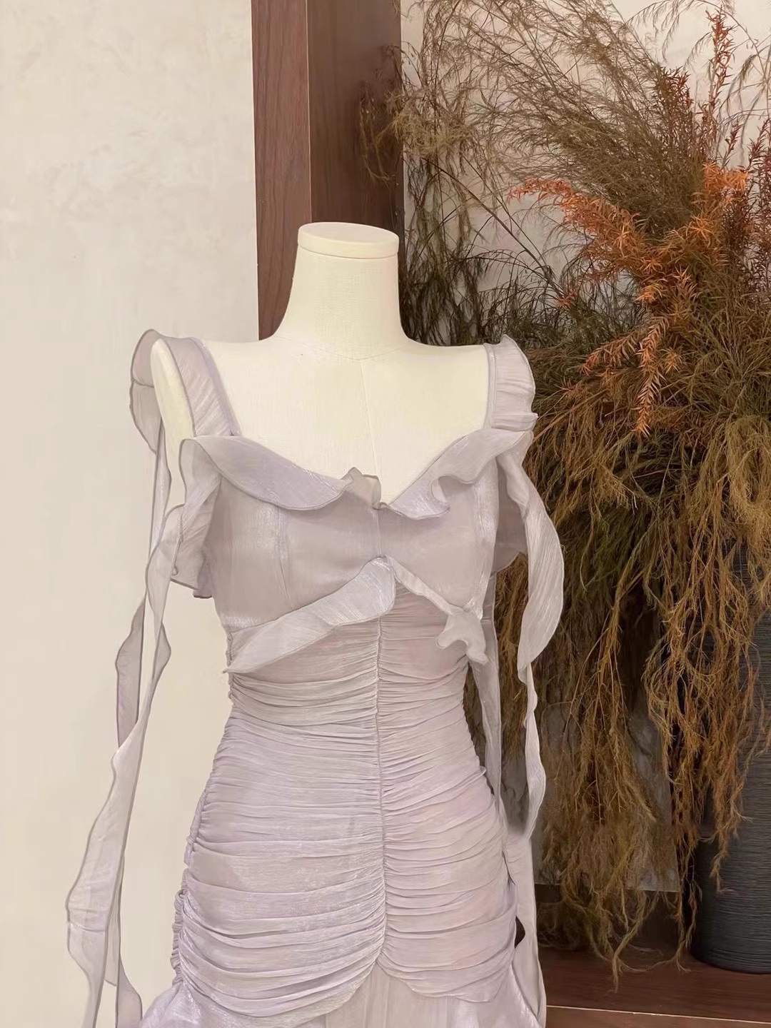 Sexy Sheath Spaghetti Straps Ruffled Light Lilac Women's Holiday Dresses