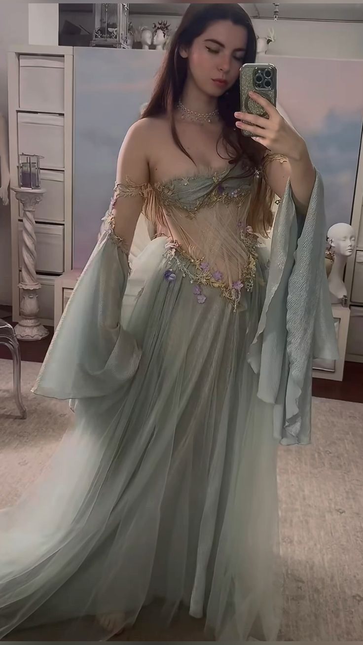 Princess Strapless Off The Shoulder Long Sleeves Dusty Green Floor Length Long Prom Dresses