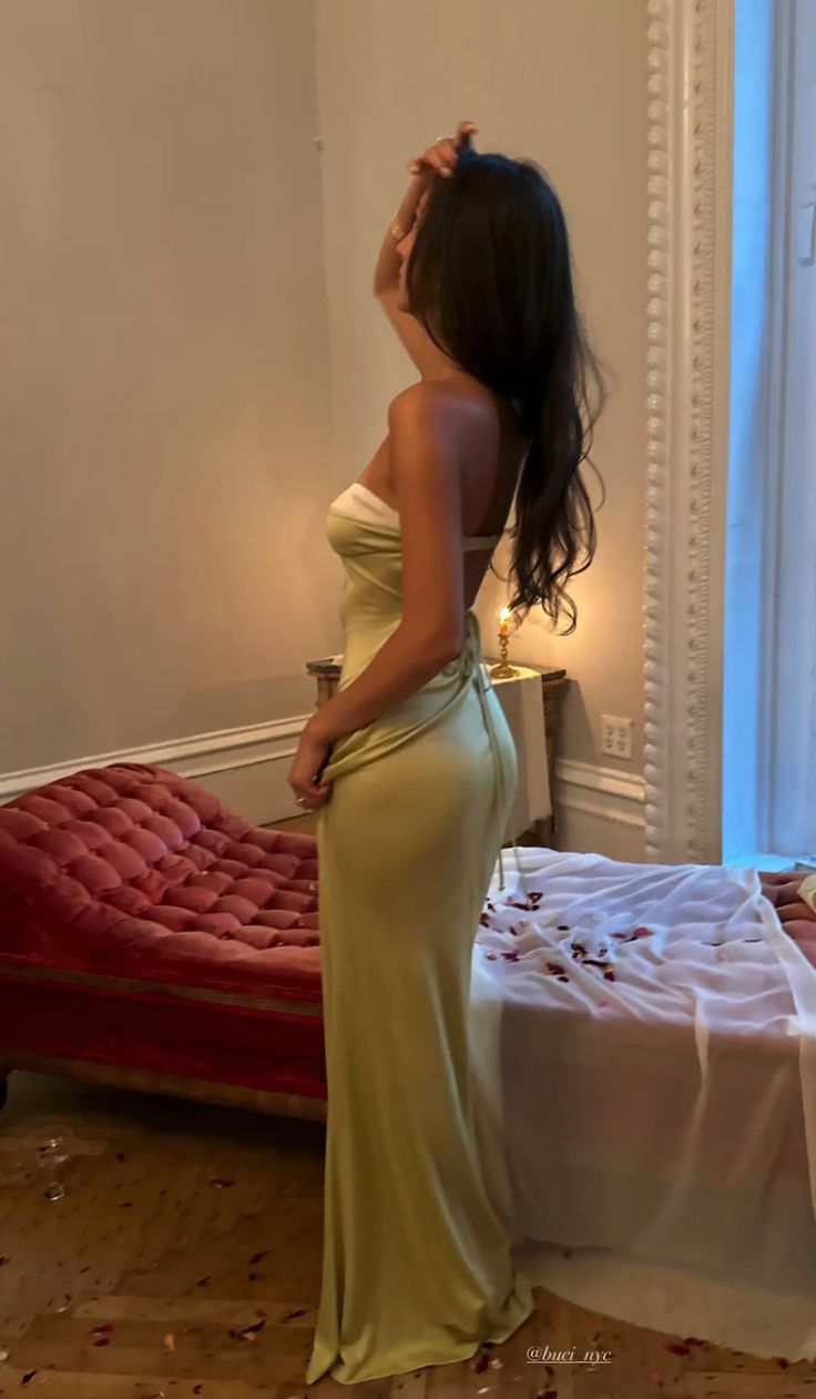 Beautiful Mermaid Strapless Neckline Yellow Long Satin Party Dresses Prom Dress