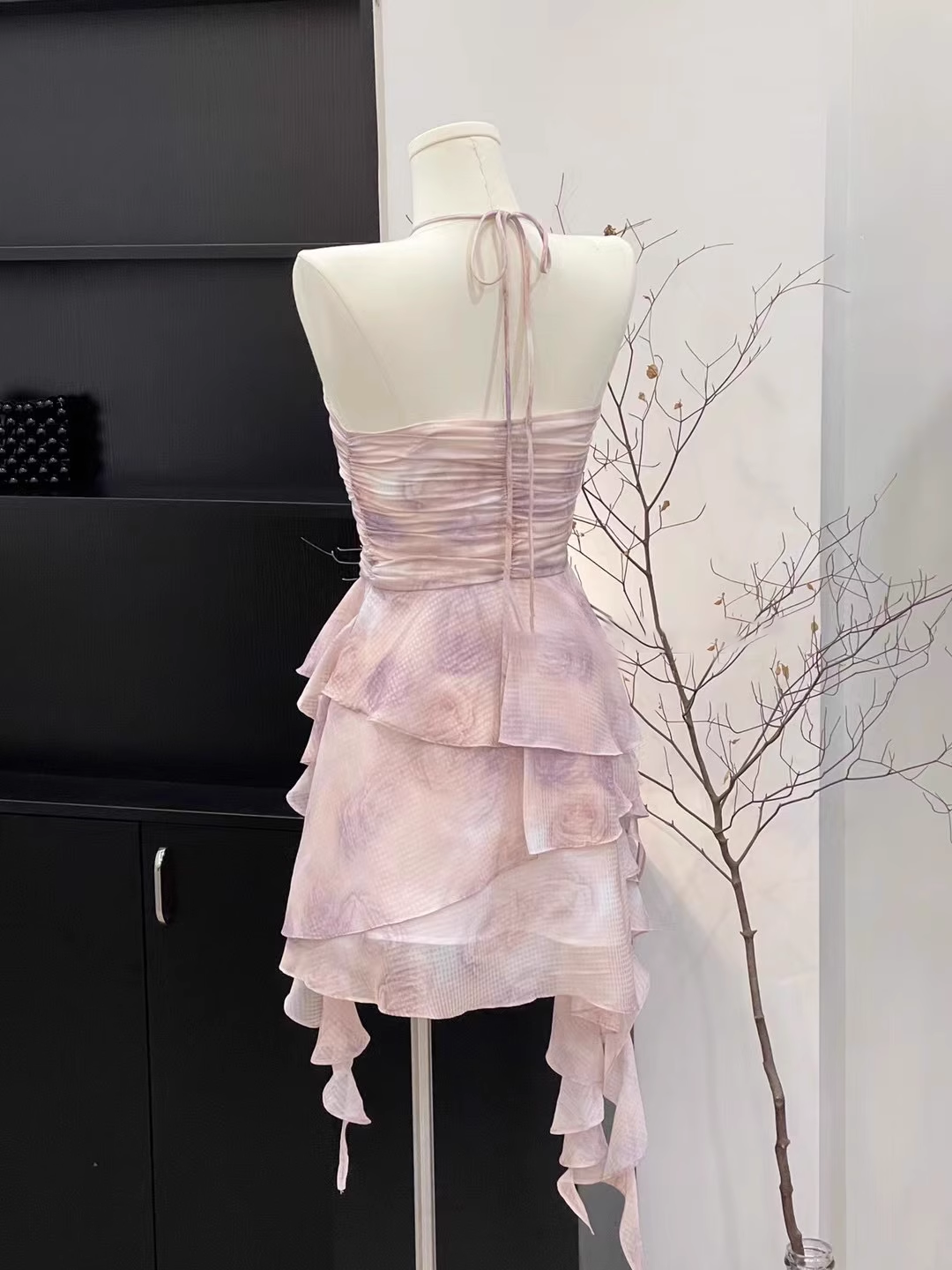 Sexy Sheath Halter Ruffled Light Pink Short Women's Holiday Summer Dresses