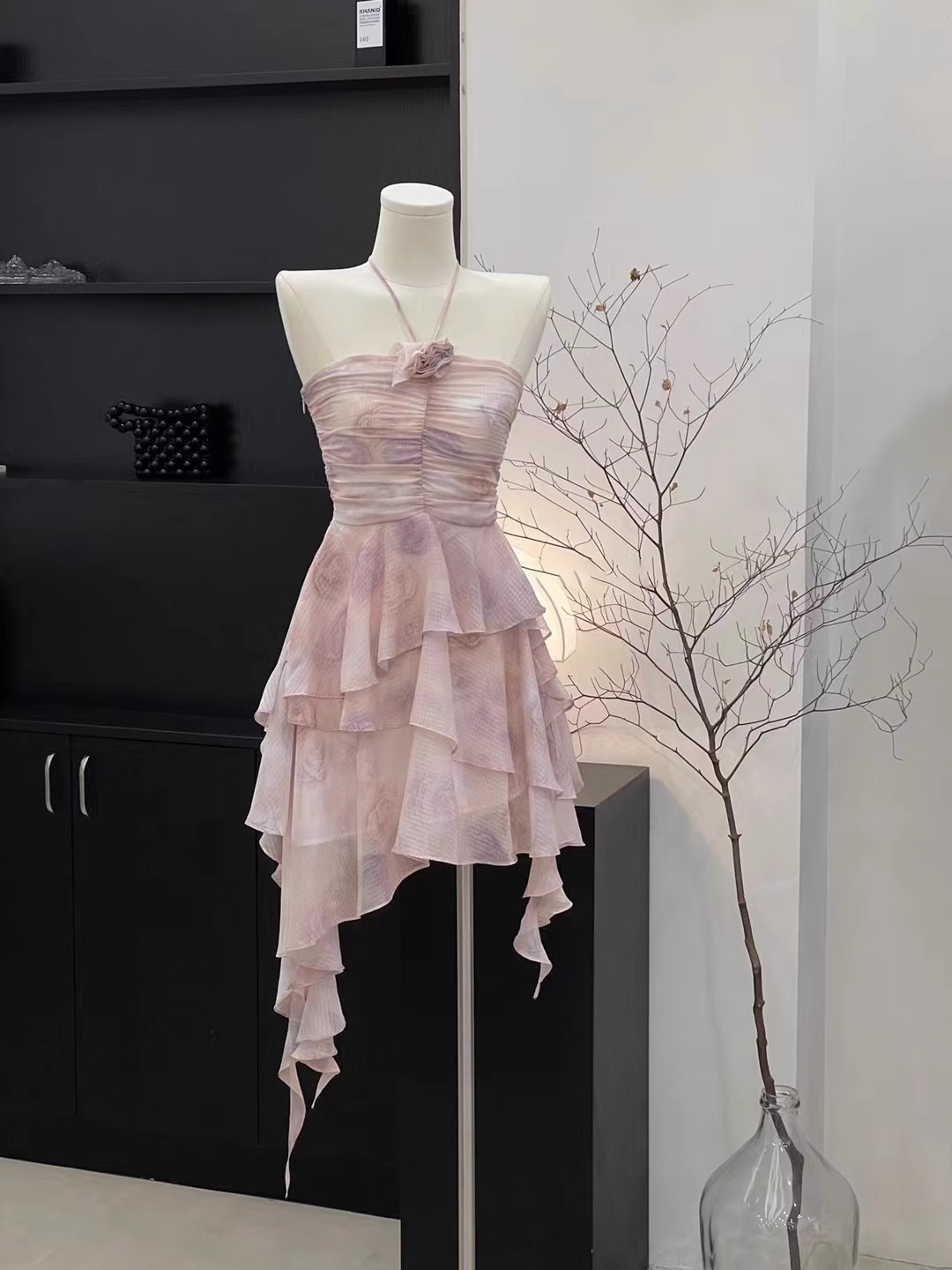 Sexy Sheath Halter Ruffled Light Pink Short Women's Holiday Summer Dresses