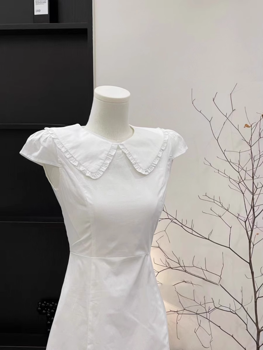Cute A Line Doll Collar Sleeveless Cotton White Short Women's Holiday Summer Dresses