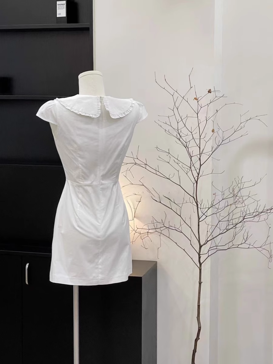 Cute A Line Doll Collar Sleeveless Cotton White Short Women's Holiday Summer Dresses