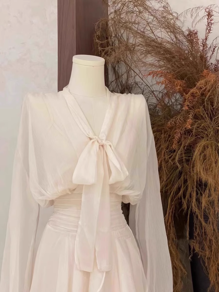 Cute 2 Pieces Long Sleeves Camisole Ivory Women's Short Vacation Dresses