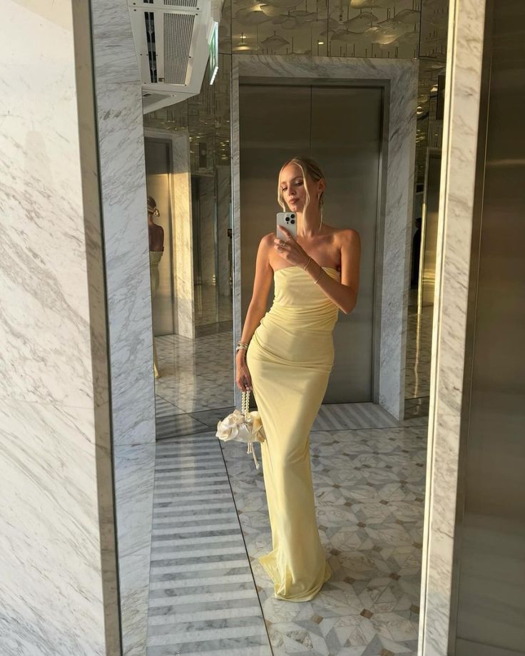 Classy Mermaid Strapless Neckline Yellow Long Evening Dress Prom Dresses