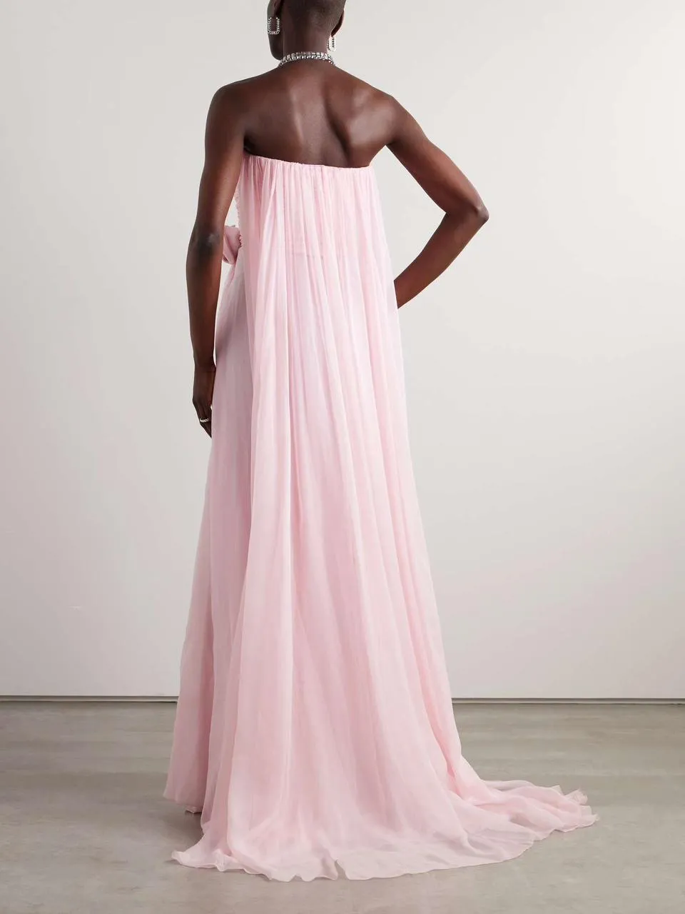 Classy A line Strapless Pink Chiffon Slit Long Evening Dress Prom Dresses