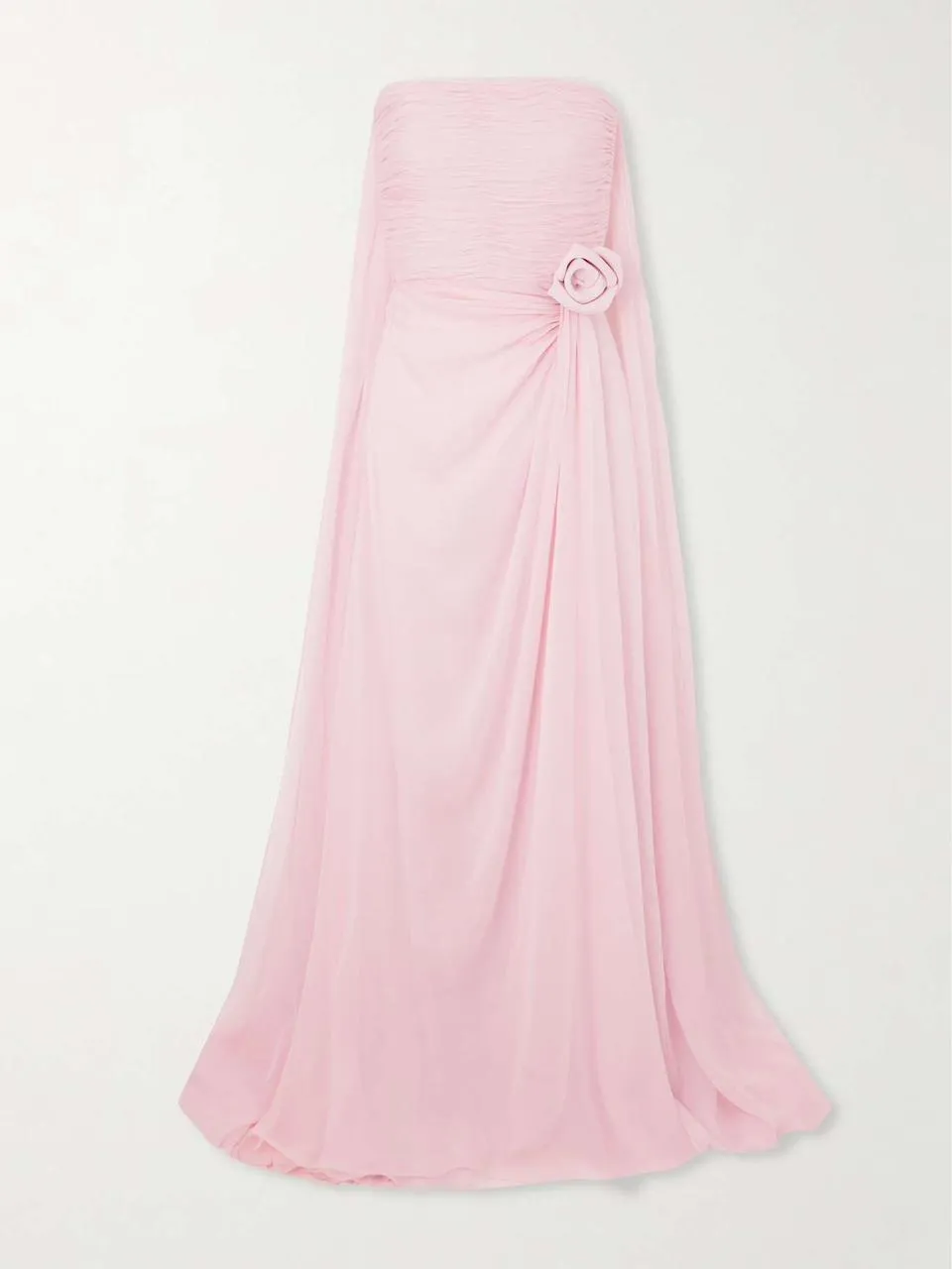 Classy A line Strapless Pink Chiffon Slit Long Evening Dress Prom Dresses