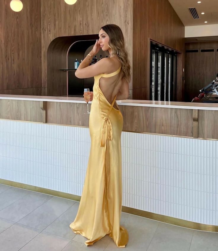 Classy Mermaid One Shoulder Yellow Long Evening Dress Prom Dresses With Backless