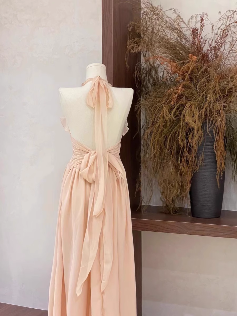 Sexy A Line Halter Ruffled Chiffon Long Women's Holiday Dresses