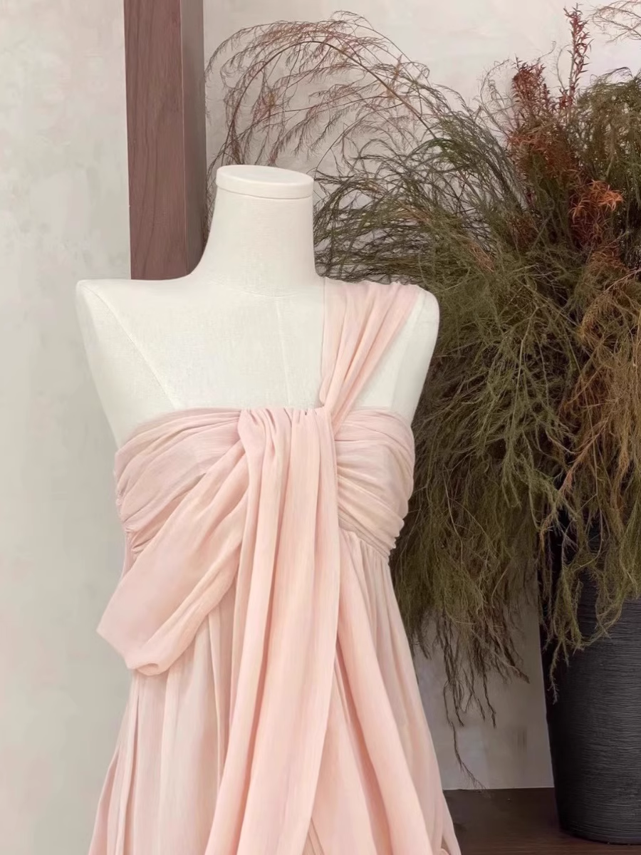 Sexy A Line Ruffled Chiffon Pink Short Women's Holiday Dresses