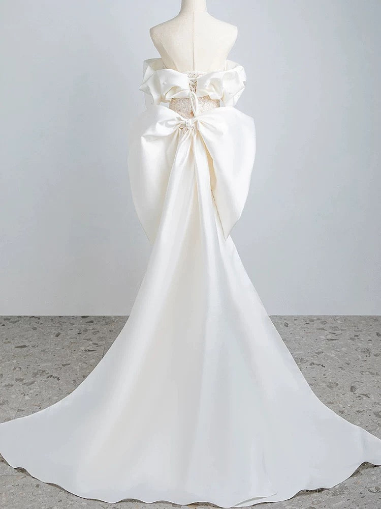 Unique Mermaid Off The Shoulder Short Sleeves Long White Sequin Wedding Dresses