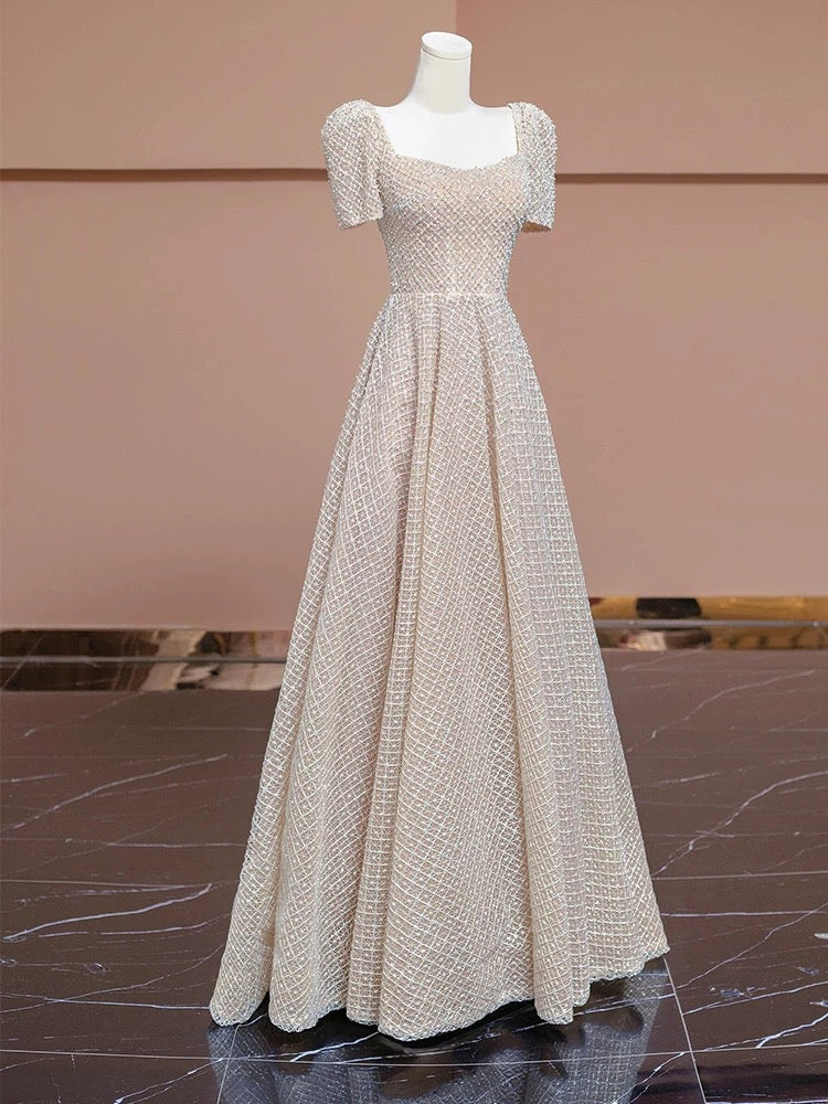 Unique Ball Gown Strapless Short Sleeves Long Wedding Dresses
