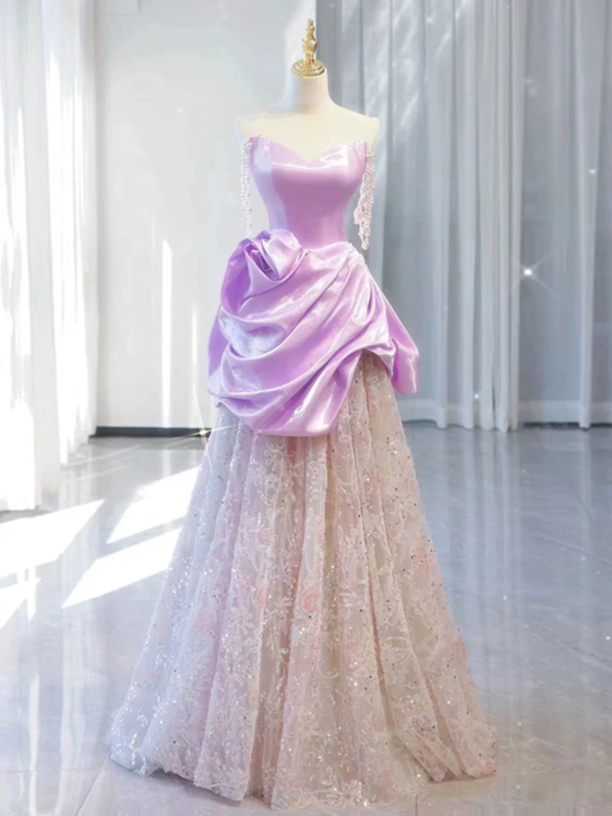 Pretty A-line Sweetheart Lilac Long Prom Dress Evening Dress Formal Dress