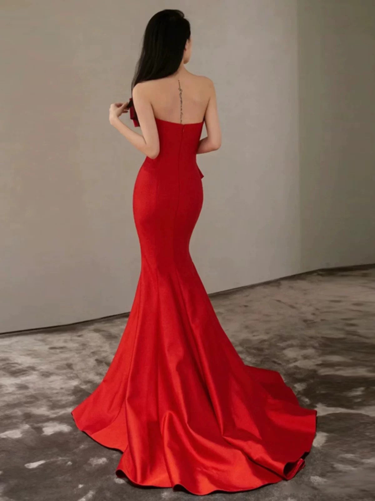 Pretty Mermaid Sweetheart Satin Long Red Prom Dress Evening Dress Formal Dress